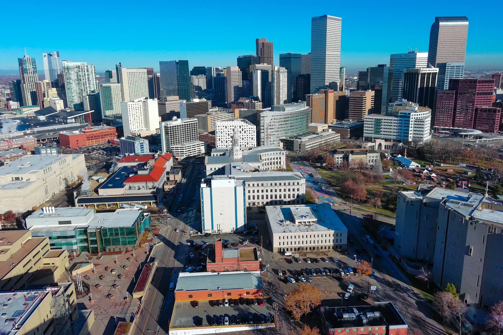 Downtown Denver skyline and 1366 N Cherokee parking lot